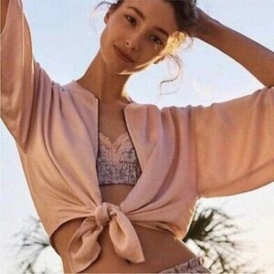 Hei Hei by Anthro. Tie-Front Zip Up Jacket Pink Sz Small